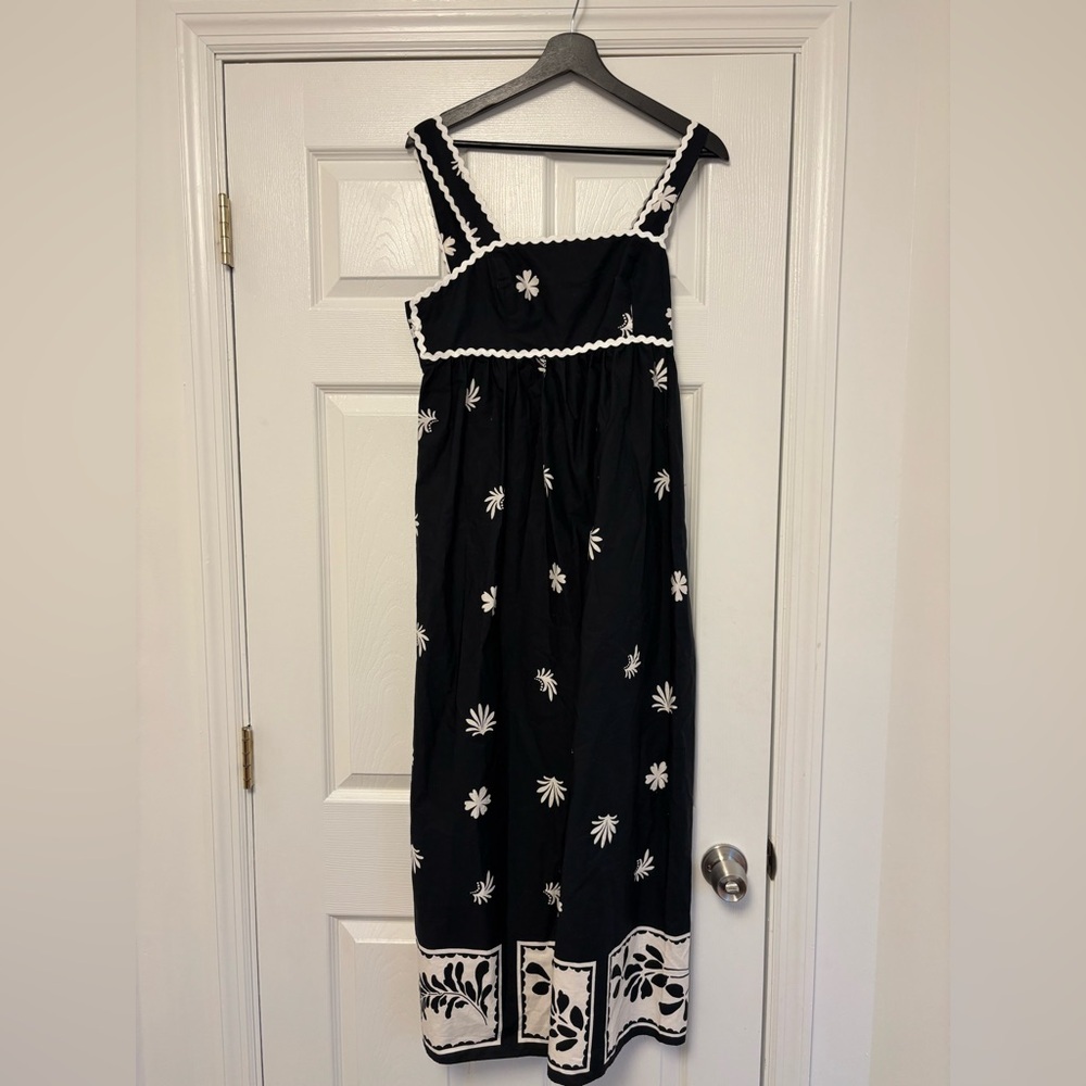 Zara Printed Knotted Midi Dress Black Ecru SS24 Women’s Size M - Picture 4 of 9